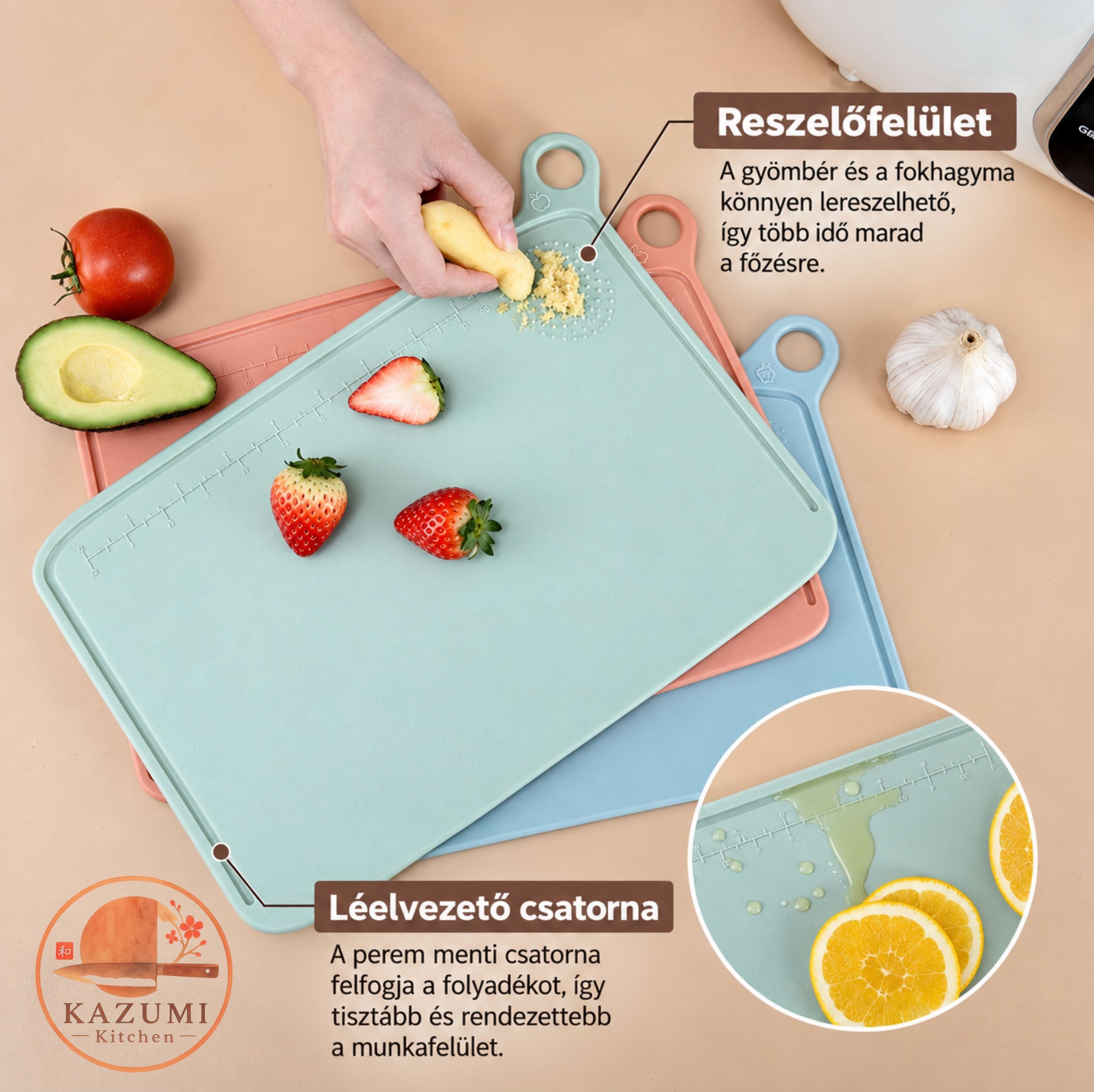 KAZUMI Kitchen – komplett kés- és vágódeszka rendszer intelligens tárolással