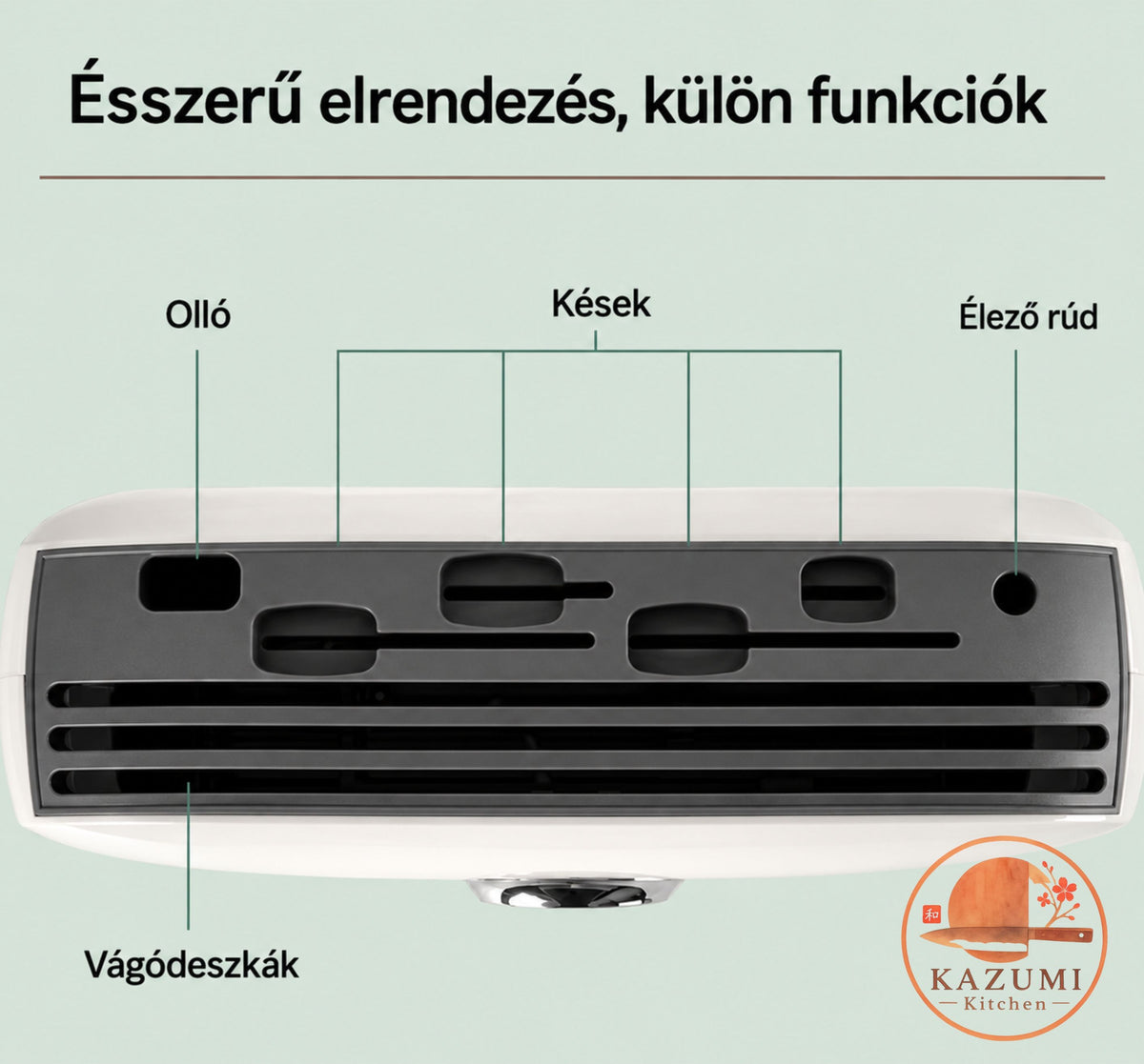 KAZUMI Kitchen – komplett kés- és vágódeszka rendszer intelligens tárolással